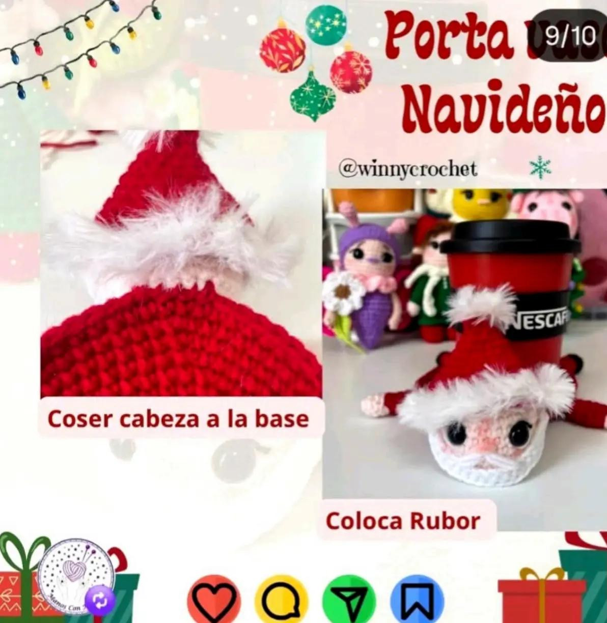Patrón Crochet Porta Vaso Papá Noel Navideño