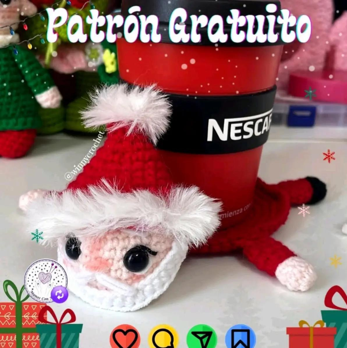Patrón Crochet Porta Vaso Papá Noel Navideño