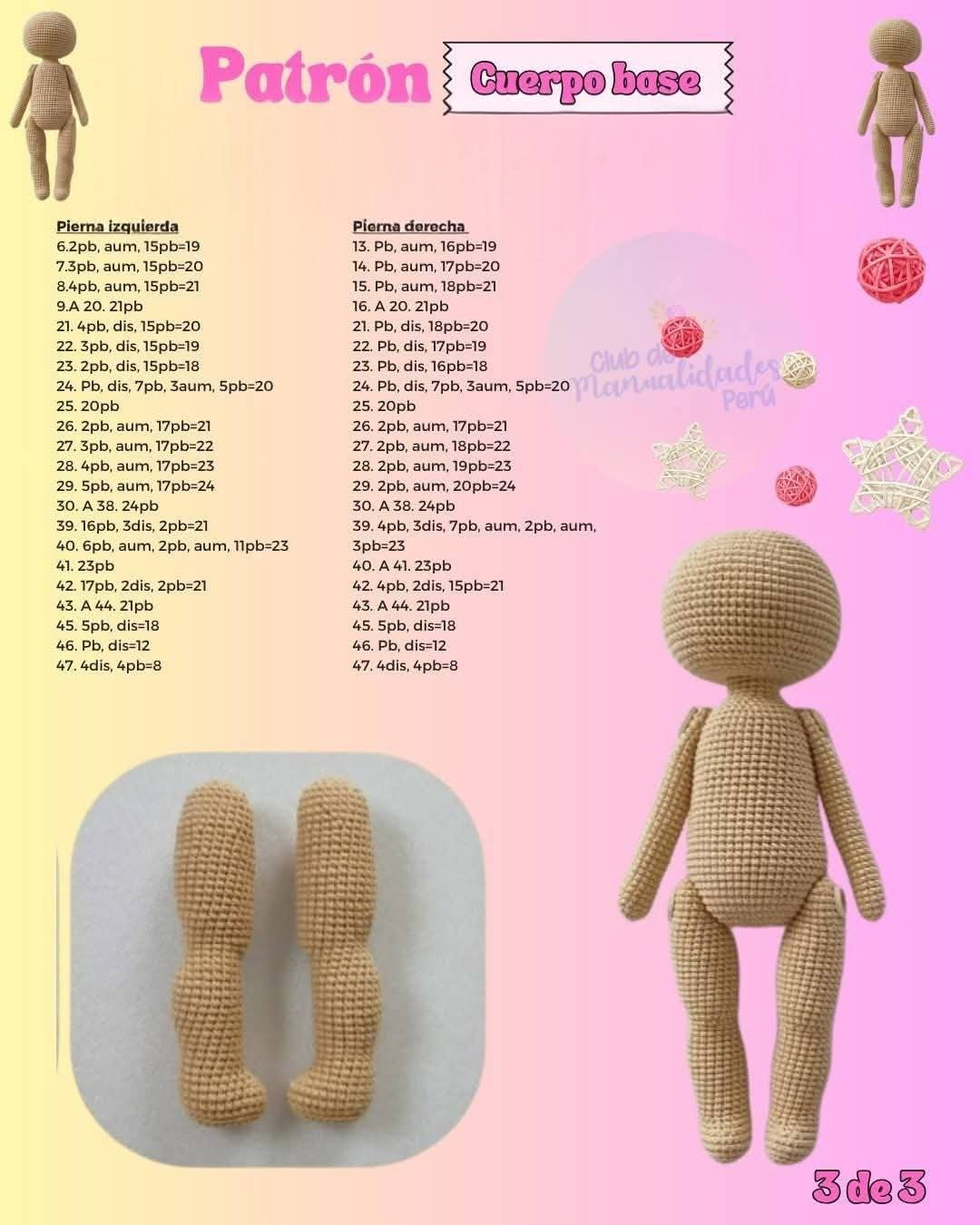 Patrón Cuerpo base para muñeca amigurumi