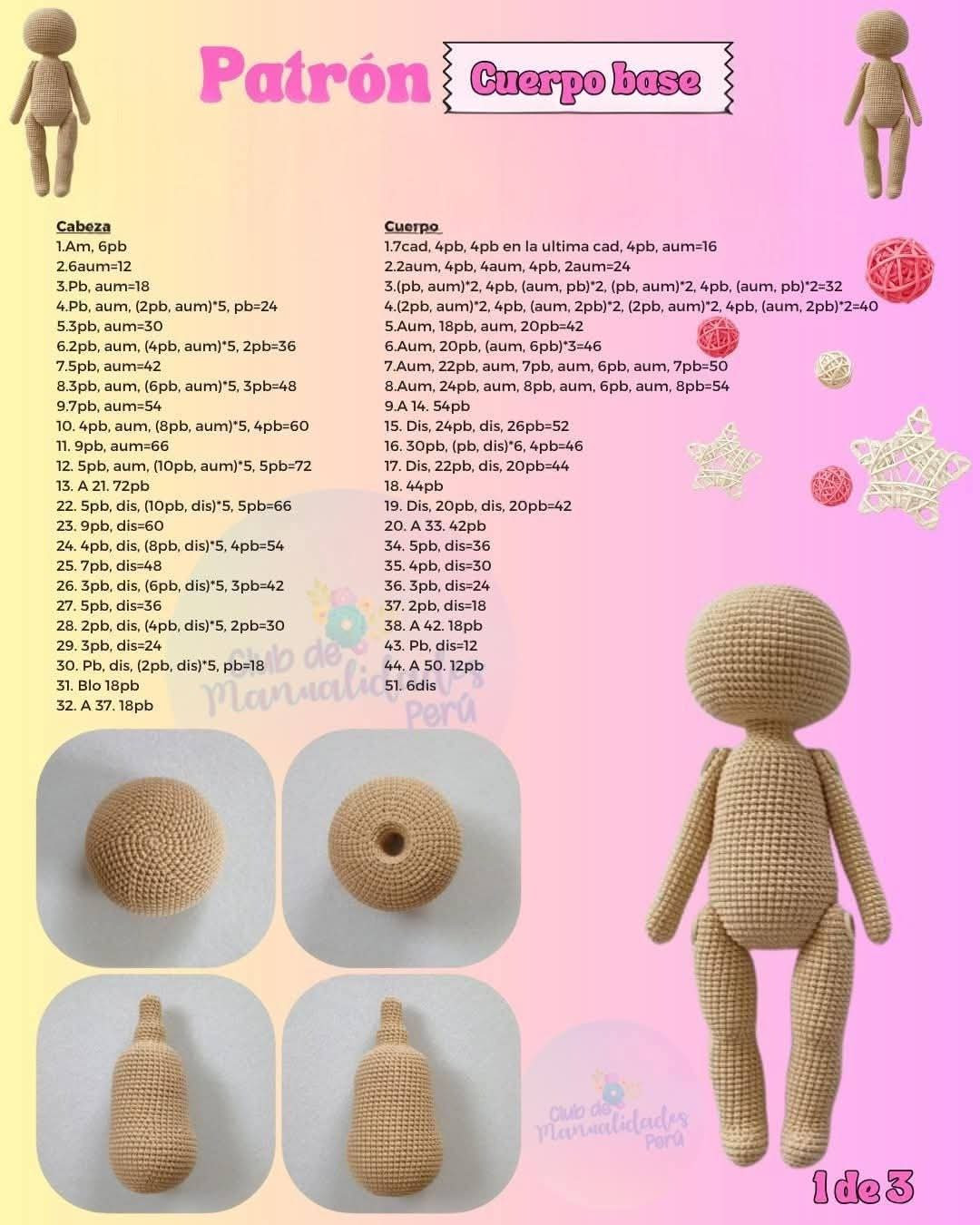 Patrón Cuerpo base para muñeca amigurumi