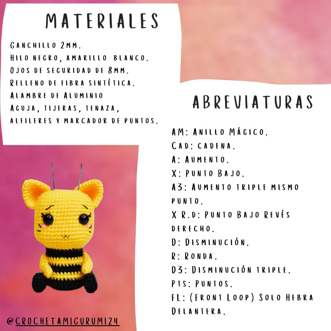 Patrón de Abeja Amigurumi: Guía Paso a Paso con Materiales y Abreviaturas
