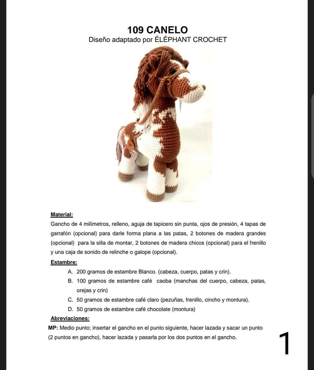 Patrón de Amigurumi Caballo Canelo con manchas y crin detallada