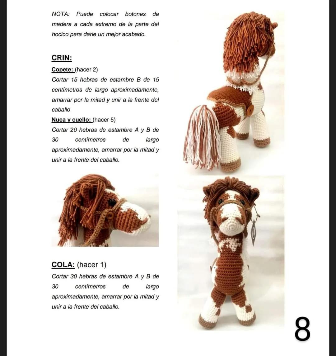 Patrón de Amigurumi Caballo Canelo con manchas y crin detallada