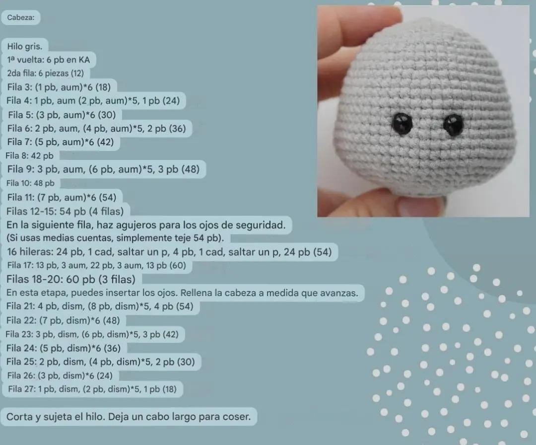 Patrón de Amigurumi Conejito Gris con Overol Turquesa