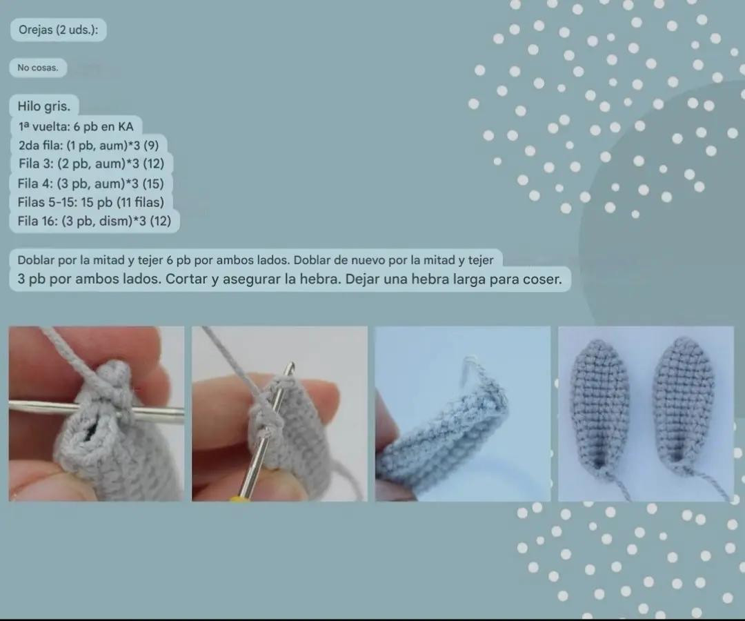 Patrón de Amigurumi Conejito Gris con Overol Turquesa