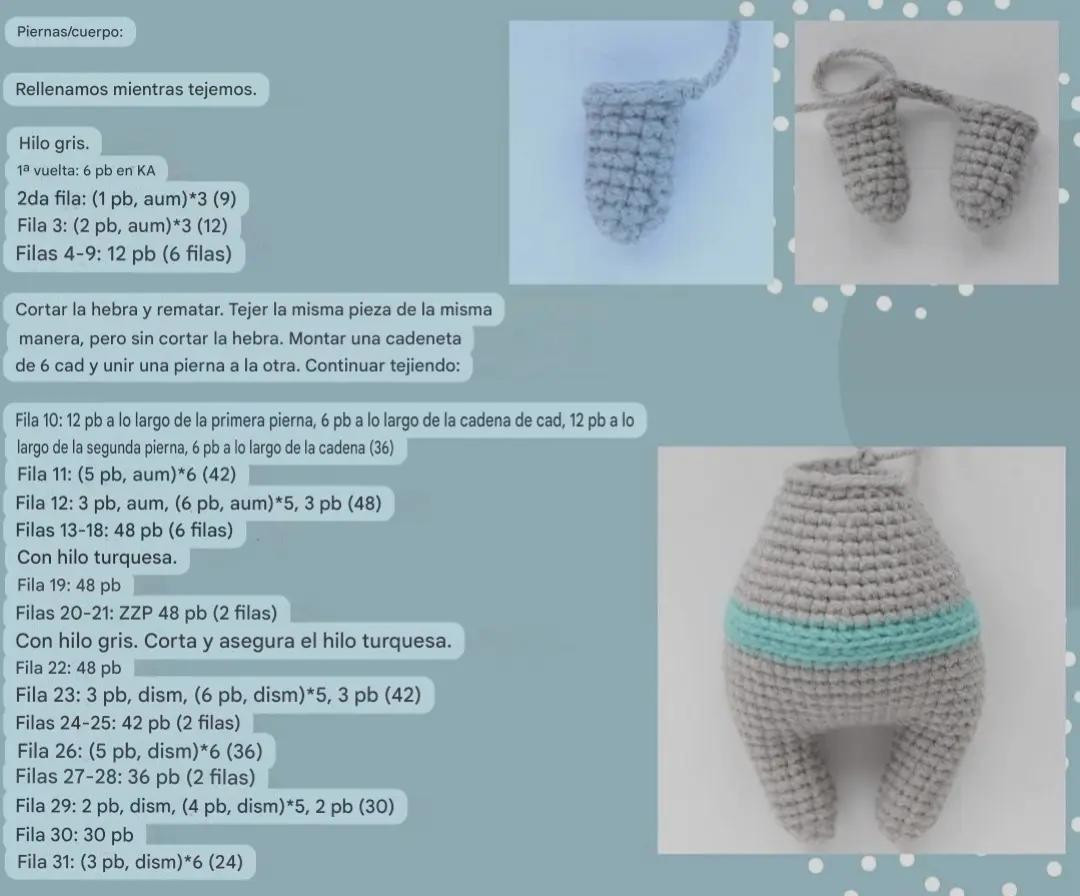 Patrón de Amigurumi Conejito Gris con Overol Turquesa