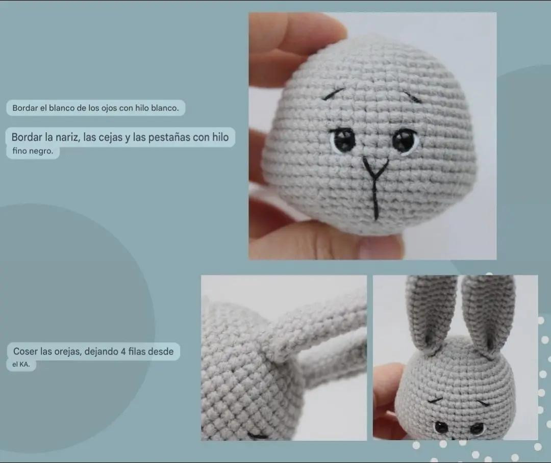 Patrón de Amigurumi Conejito Gris con Overol Turquesa