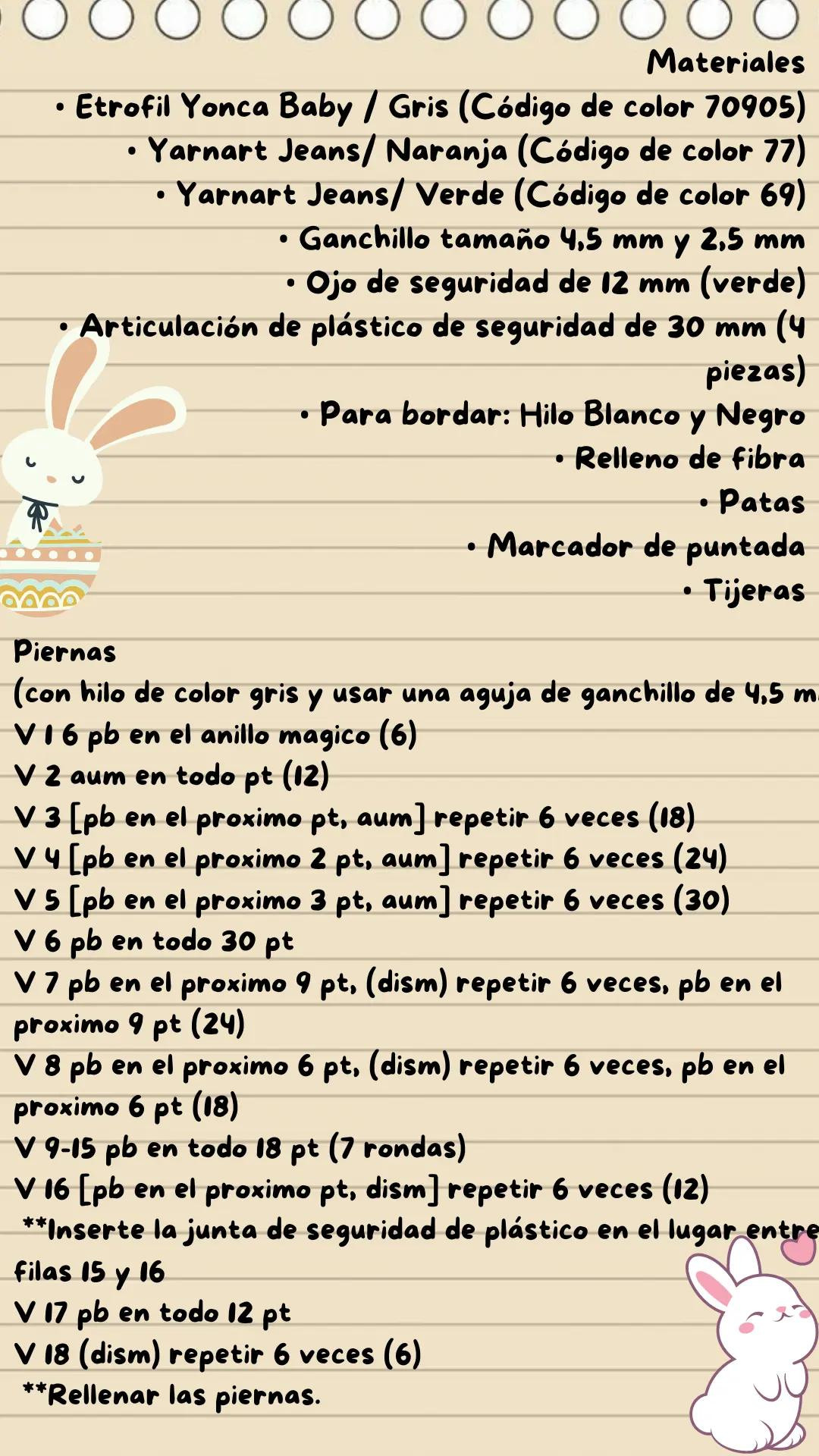 Patrón de amigurumi de conejo blanco con zanahoria y corona floral