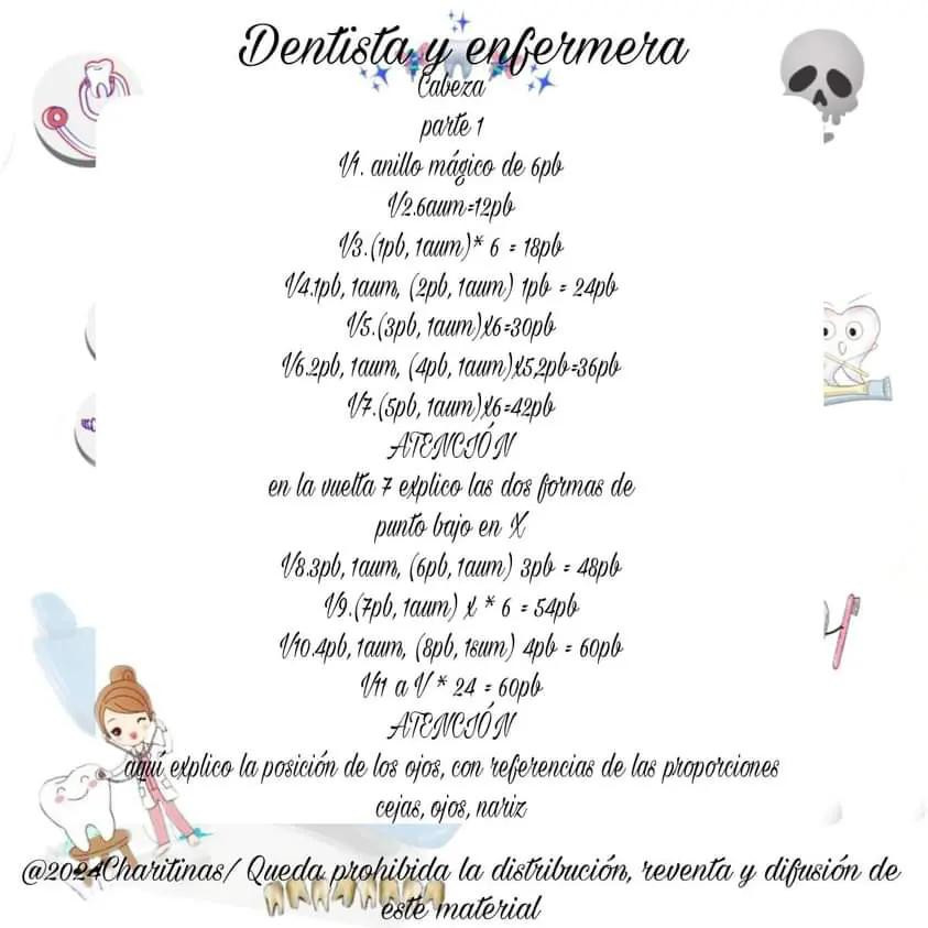 Patrón de Amigurumi Dentista y Enfermera con Instrucciones Completas