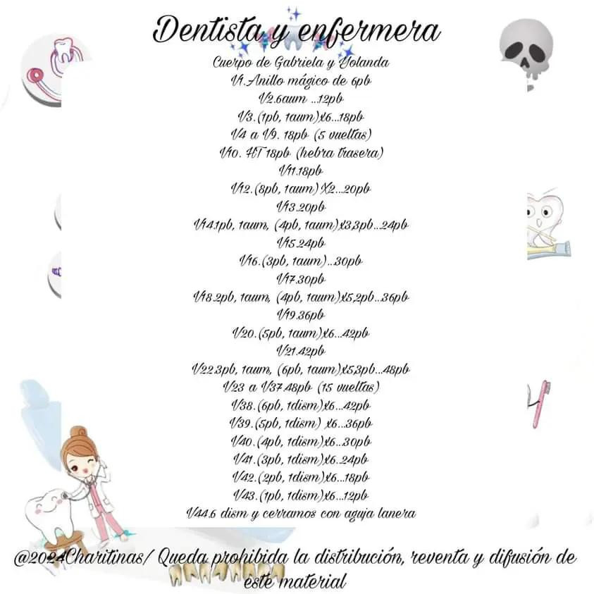 Patrón de Amigurumi Dentista y Enfermera con Instrucciones Completas