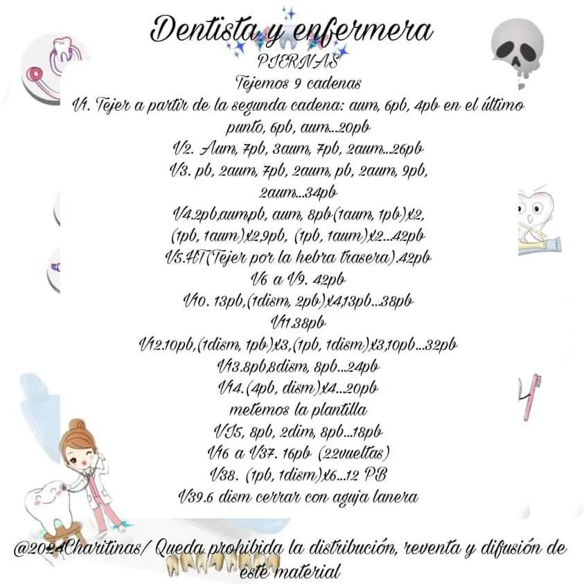 Patrón de Amigurumi Dentista y Enfermera con Instrucciones Completas