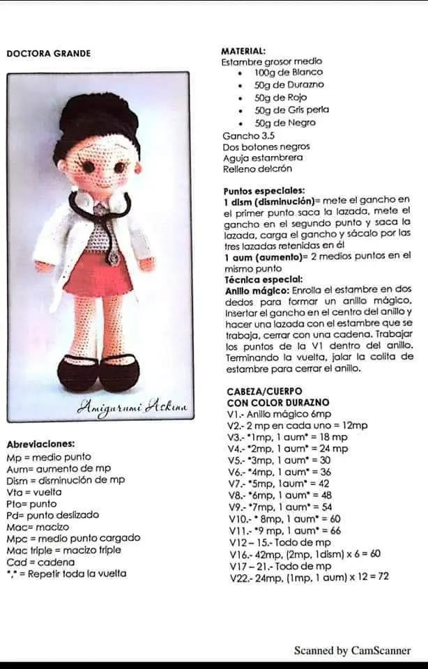 Patrón de Amigurumi Doctora Grande: Instrucciones Completas y Materiales