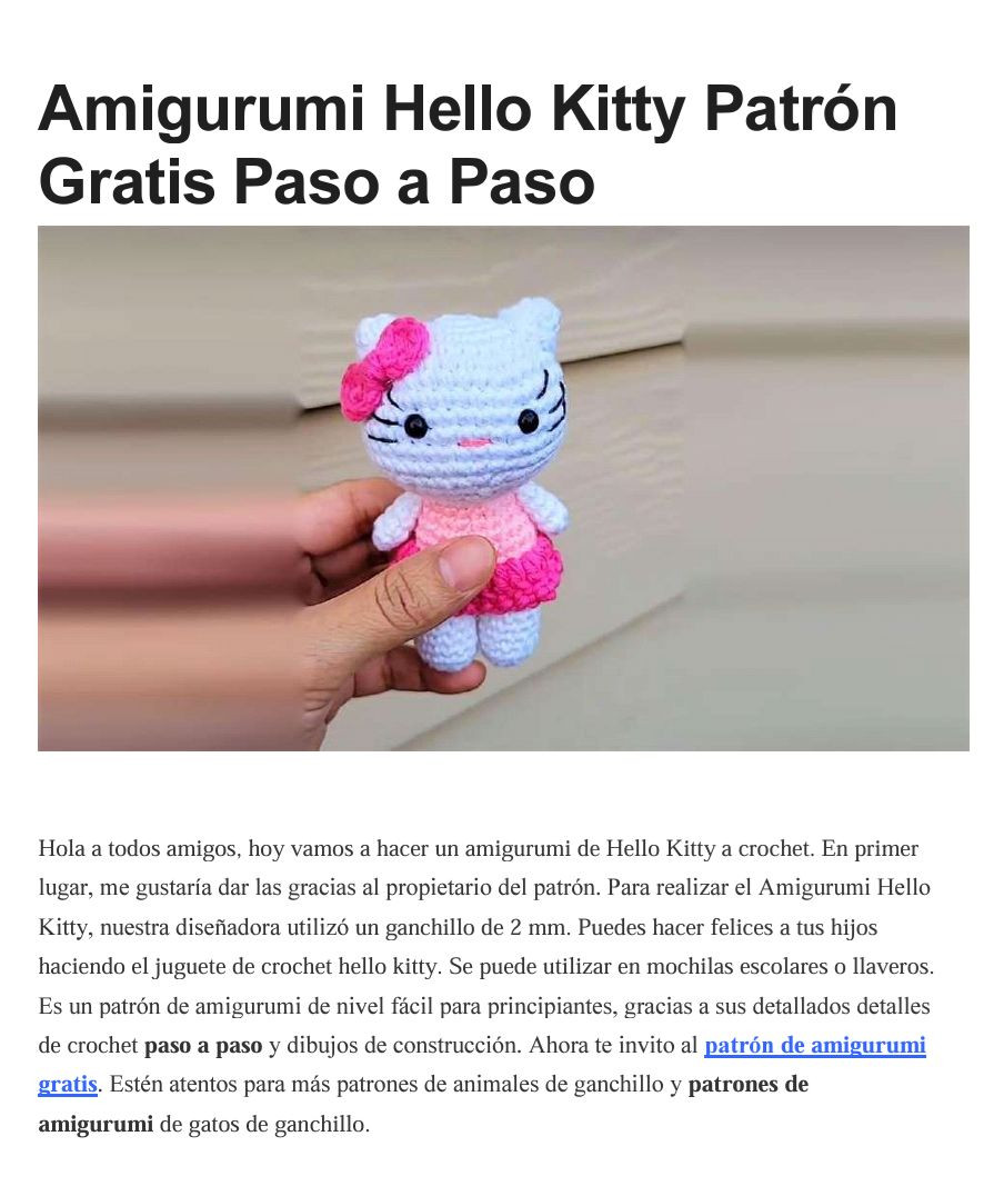 Patrón de Amigurumi Hello Kitty paso a paso gratis
