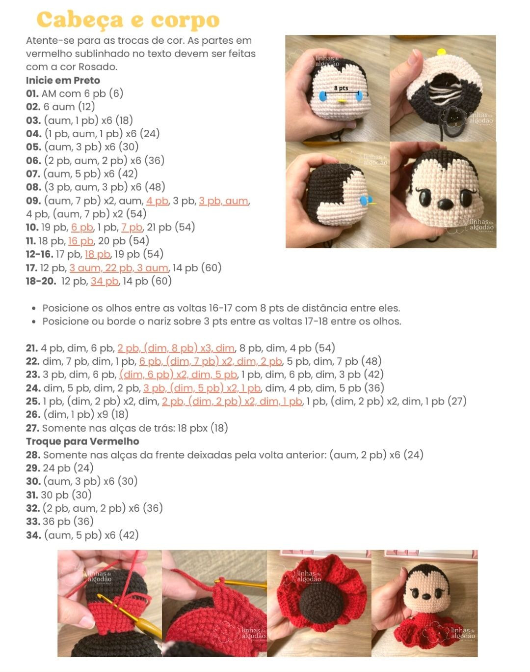 Patrón de Amigurumi Minnie Mouse con Vestido Rojo y Laço