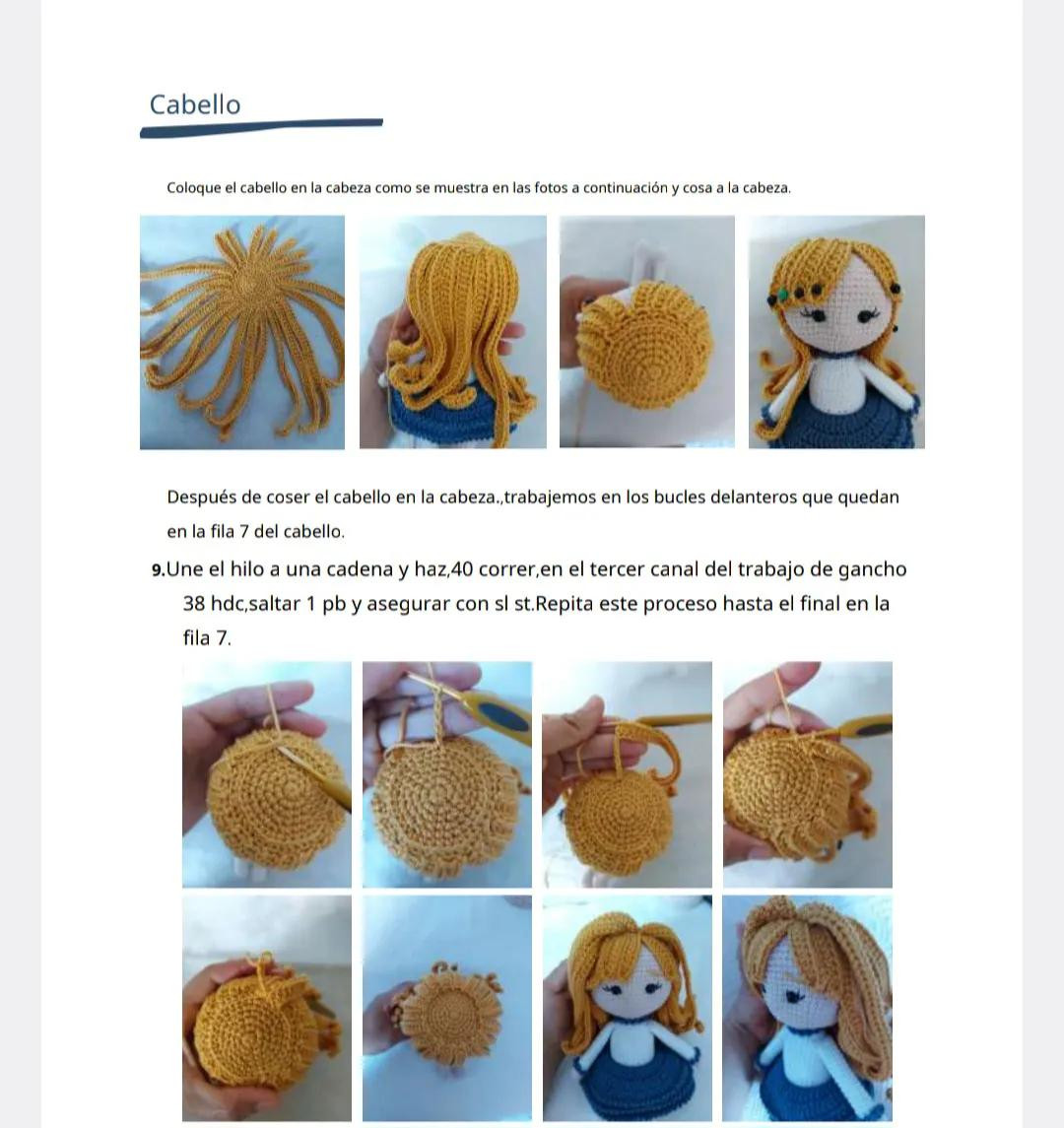 Patrón de Amigurumi: Muñeca con cabello amarillo y vestido azul
