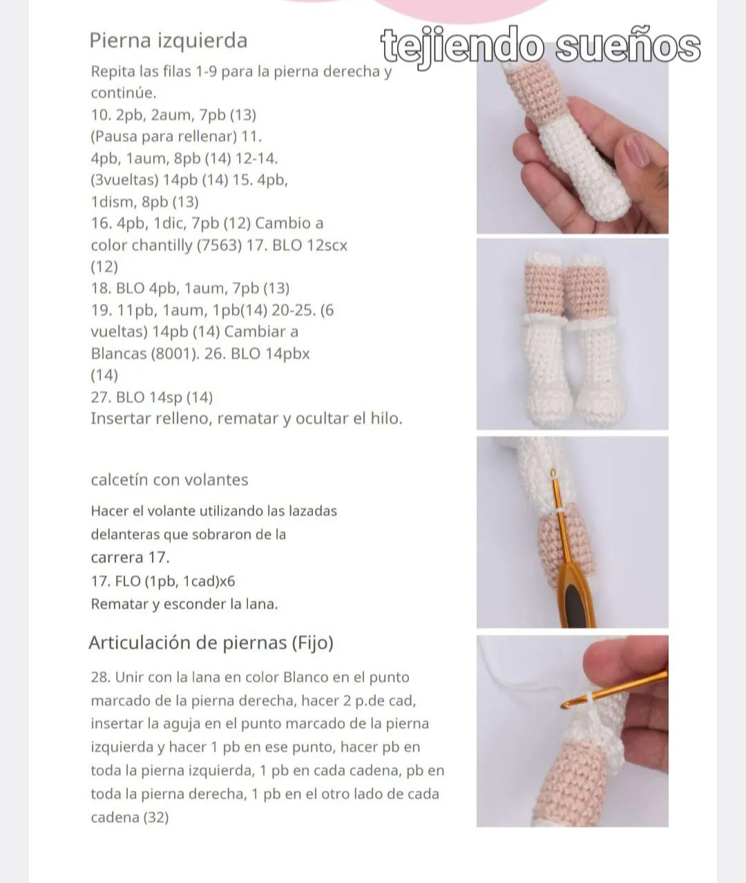 Patrón de amigurumi: Muñeca tejida a crochet con vestido rosa y cabello castaño