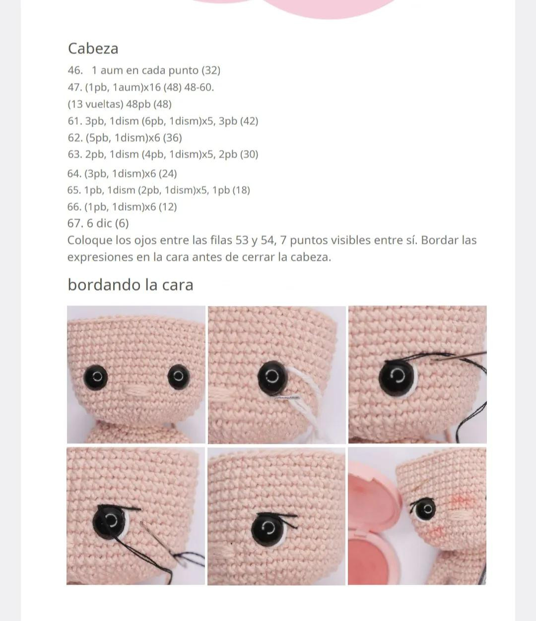 Patrón de amigurumi: Muñeca tejida a crochet con vestido rosa y cabello castaño