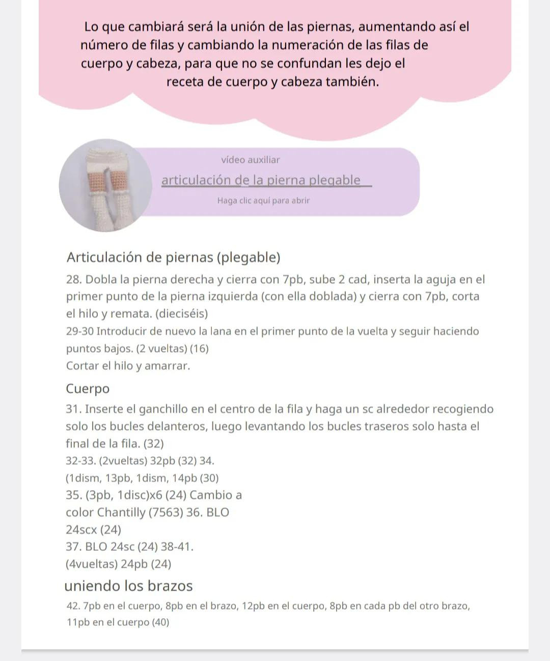 Patrón de amigurumi: Muñeca tejida a crochet con vestido rosa y cabello castaño