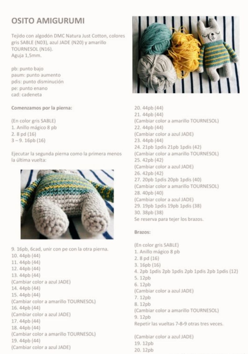 Patrón de Amigurumi Osito Tejido a Ganchillo con Colores Amarillo y Azul