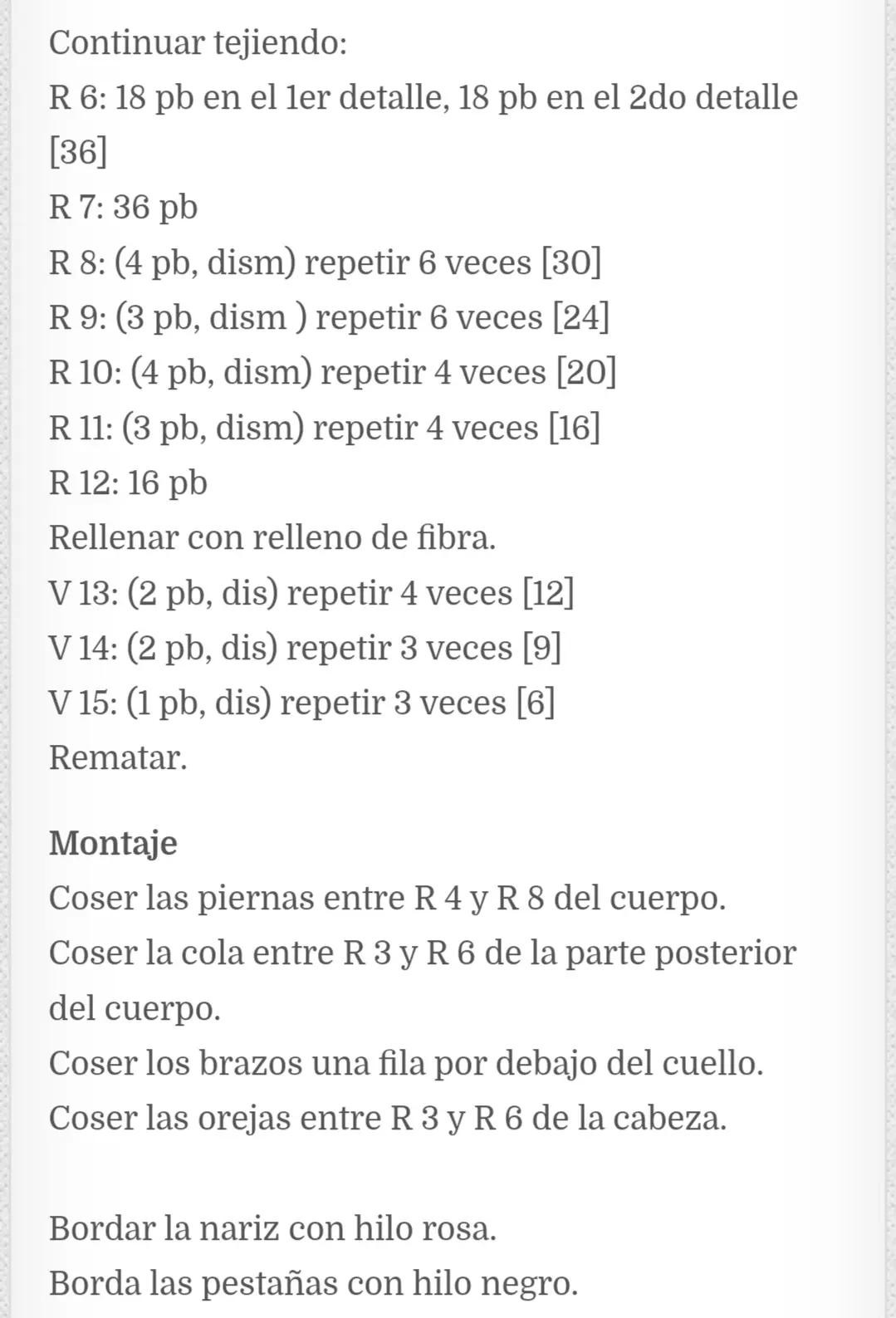Patrón de amigurumi para conejito con corazón y lazo rosa, instrucciones detalladas en español