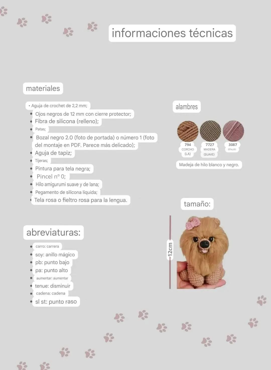 Patrón de Amigurumi Pomerania: Instrucciones detalladas para tejer perro esponjoso con moño rosa