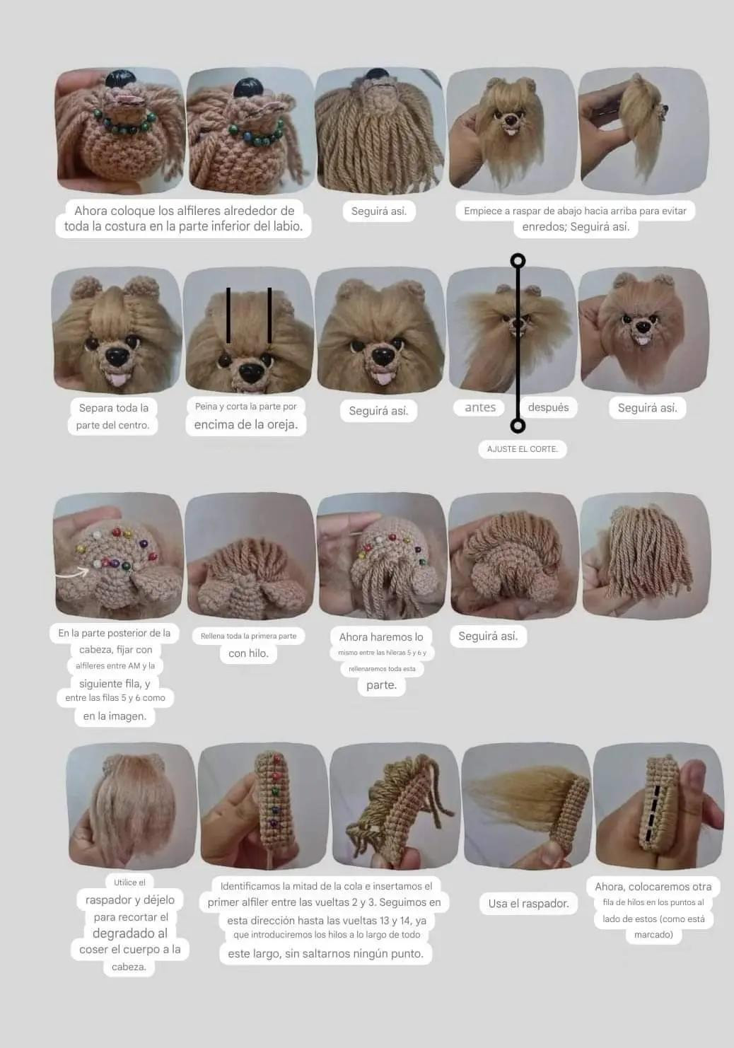 Patrón de Amigurumi Pomerania: Instrucciones detalladas para tejer perro esponjoso con moño rosa