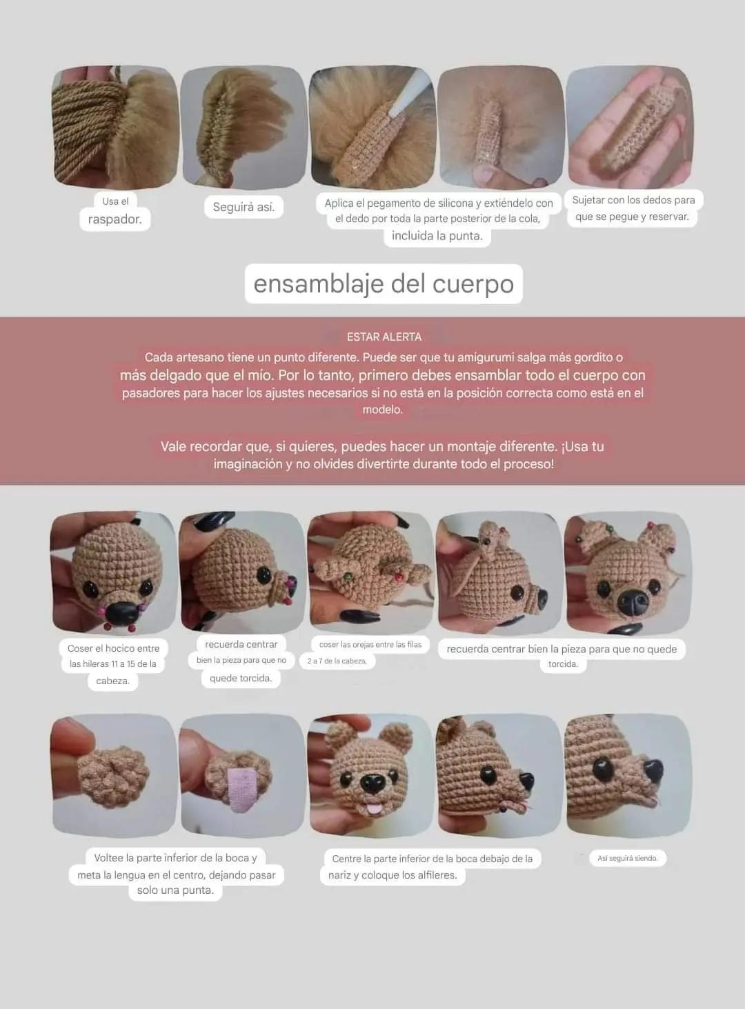 Patrón de Amigurumi Pomerania: Instrucciones detalladas para tejer perro esponjoso con moño rosa