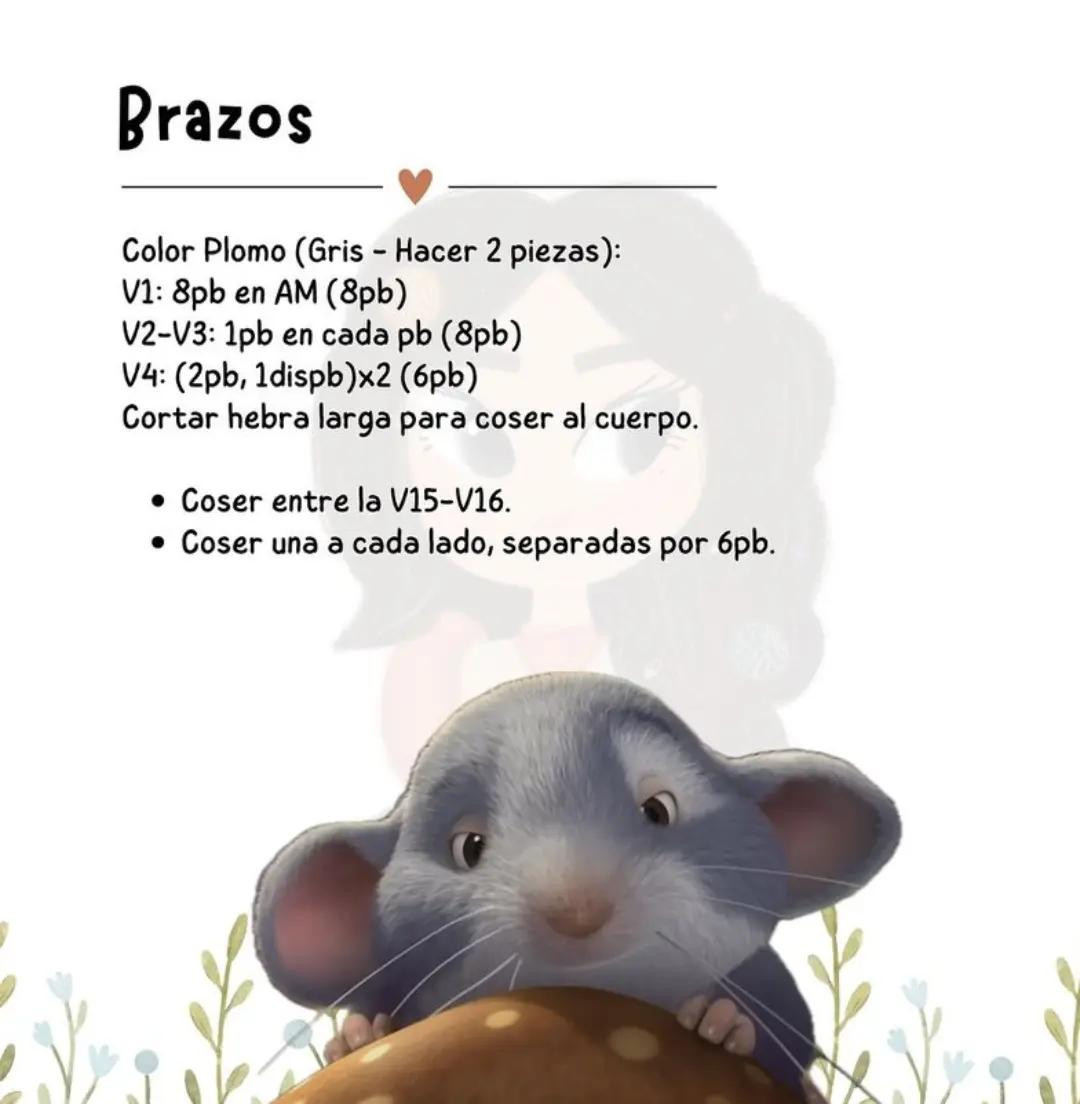 Patrón de amigurumi: Ratón gris con orejas rosadas y bigotes blancos