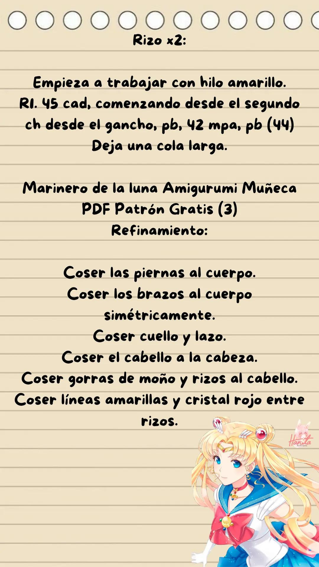 Patrón de Amigurumi Sailor Moon con cabello rubio y traje azul