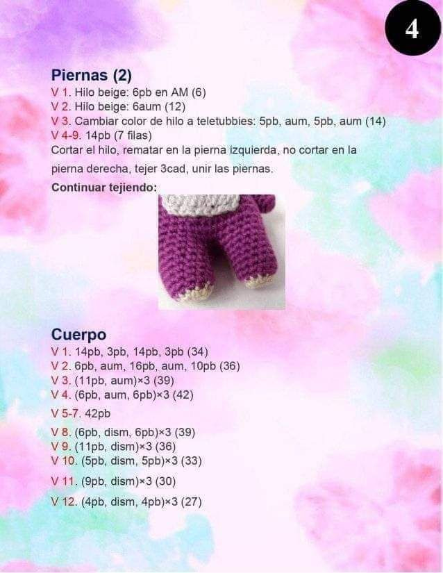 Patrón de Amigurumi Teletubbies Tinky Winky Paso a Paso