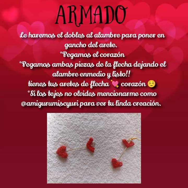 Patrón de aretes flecha corazón rojo