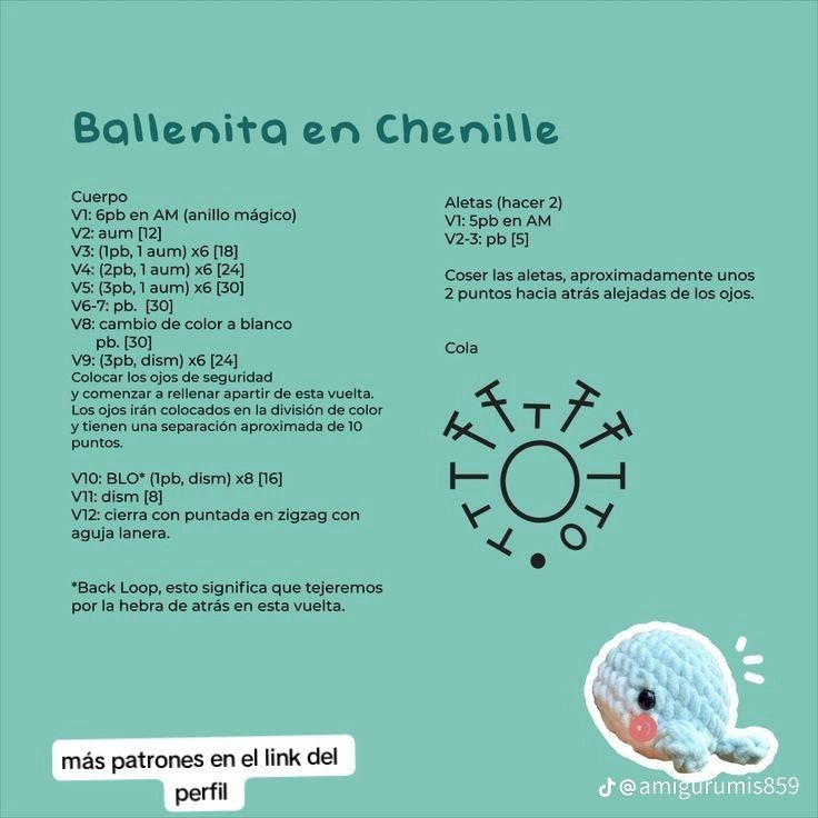 Patron de Ballenita en Chenille - Móc cá heo bằng len Chenille