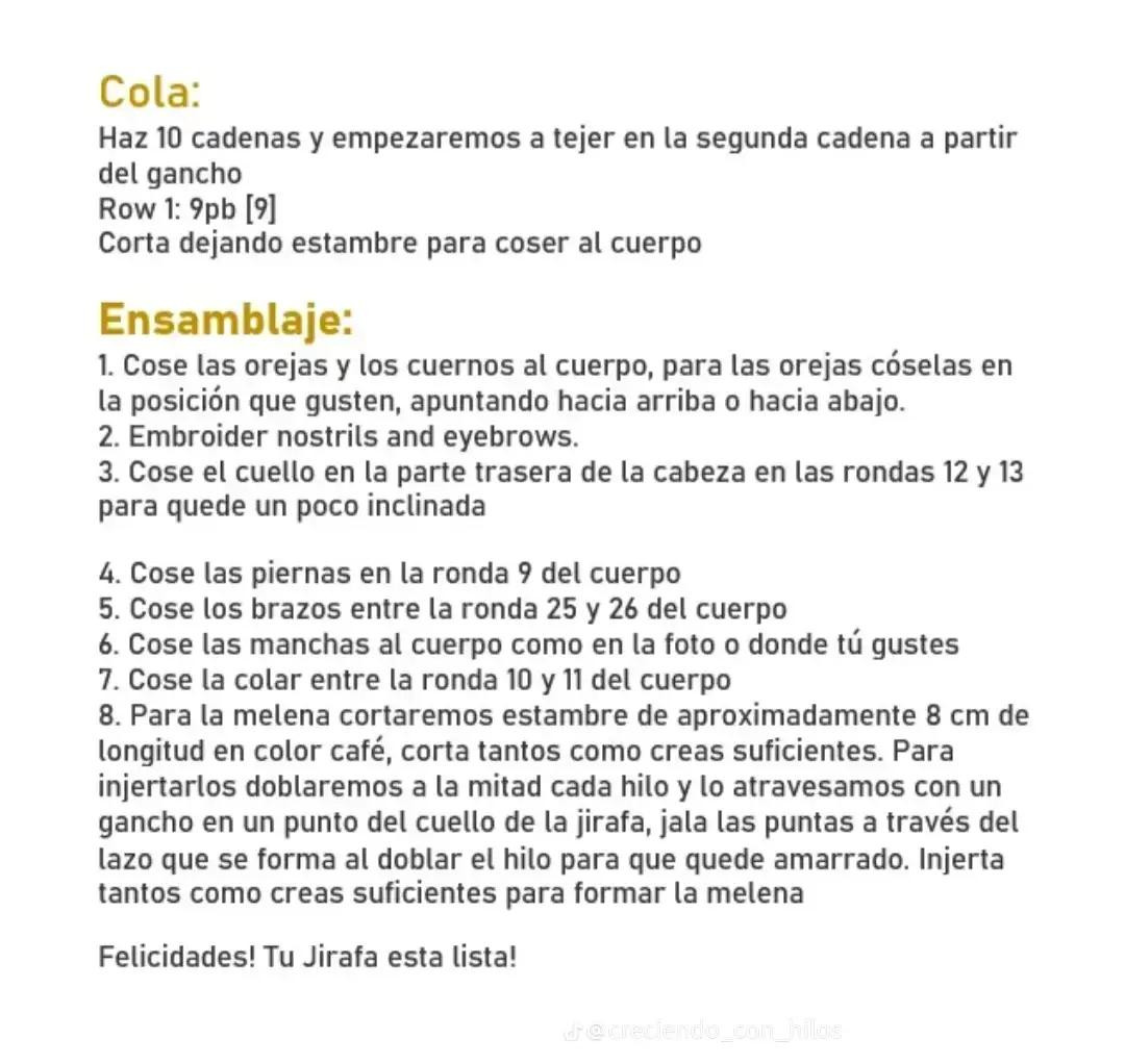 Patrón de bebé Jirafa tejido a crochet amarillo y café