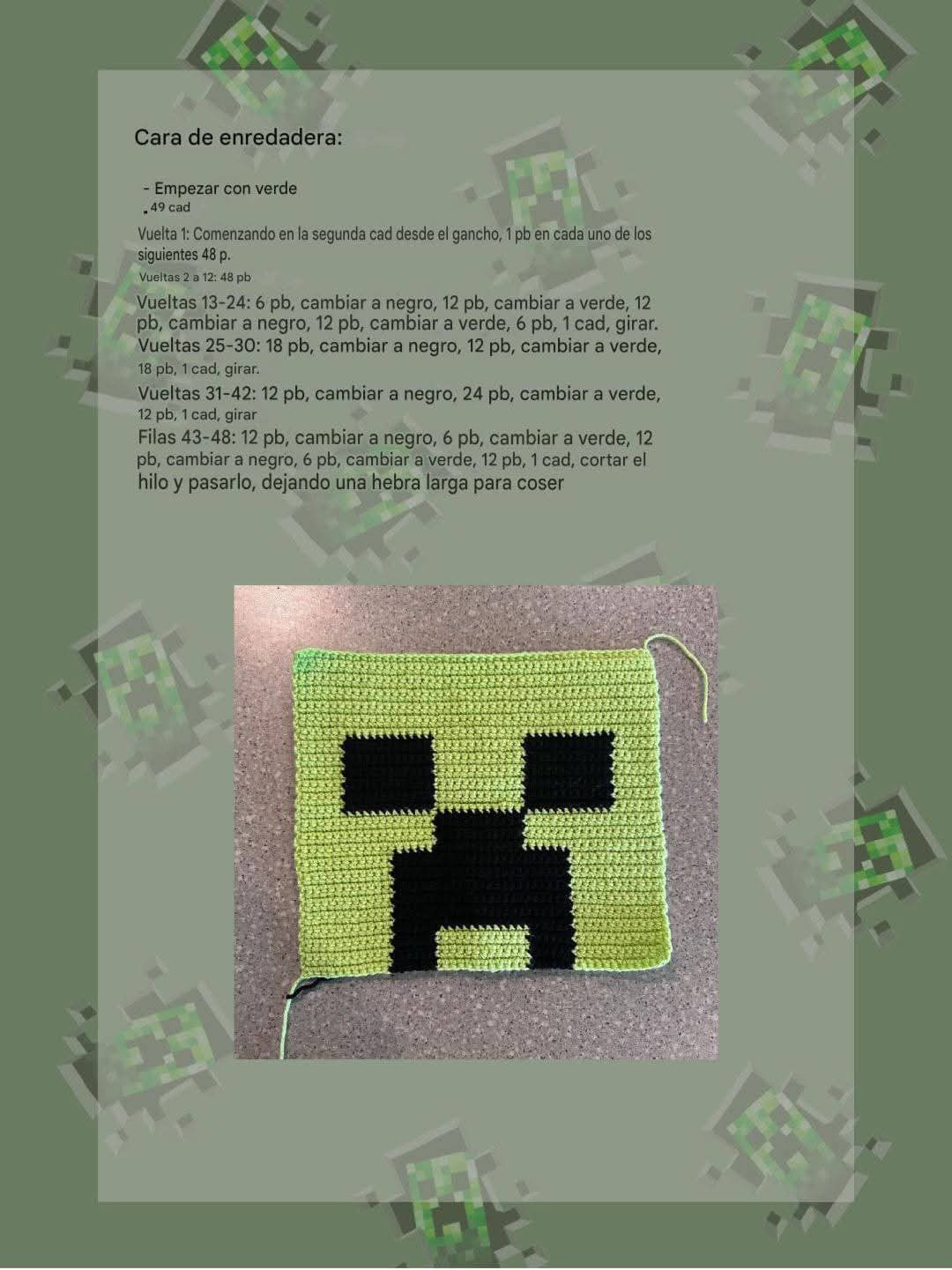Patrón de cojín Creeper Minecraft gratis