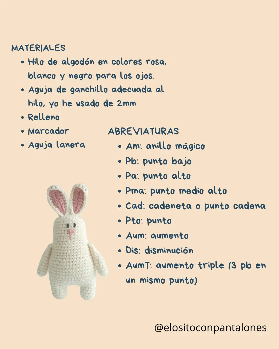 Patrón de Conejito Amigurumi Blanco y Rosa - Tutorial Paso a Paso