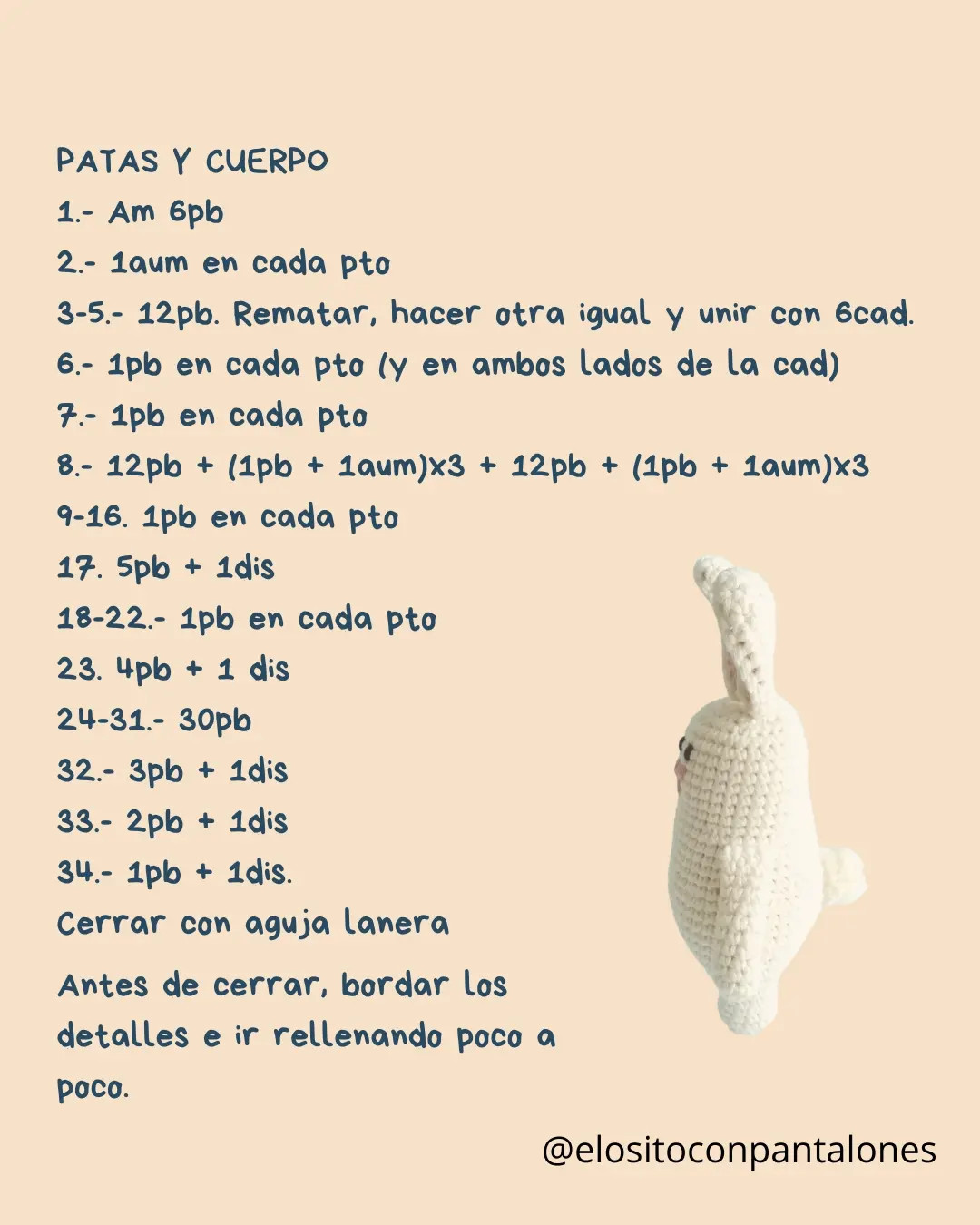 Patrón de Conejito Amigurumi Blanco y Rosa - Tutorial Paso a Paso