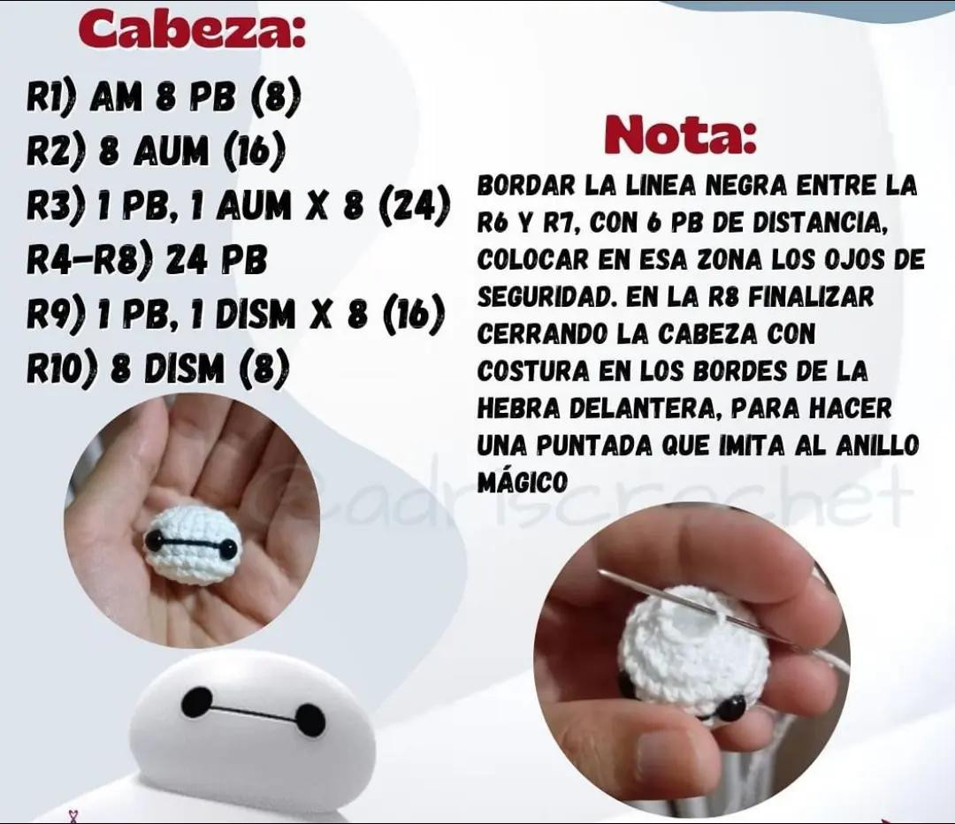 Patrón de crochet amigurumi Baymax mini blanco y negro