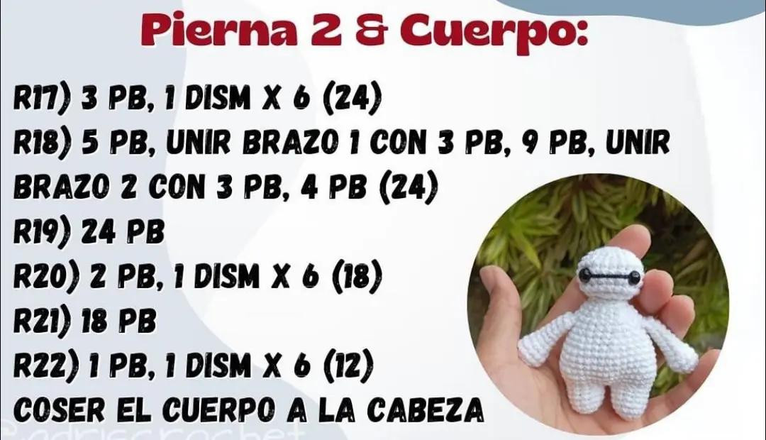 Patrón de crochet amigurumi Baymax mini blanco y negro