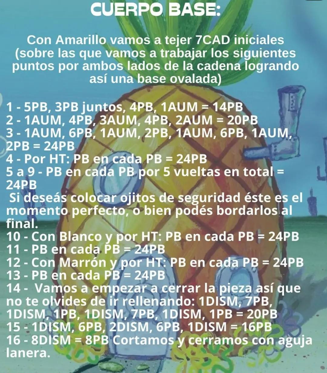 Patrón de Crochet Amigurumi Bob Esponja Mini Llavero Gratis con Guía de Abreviaturas