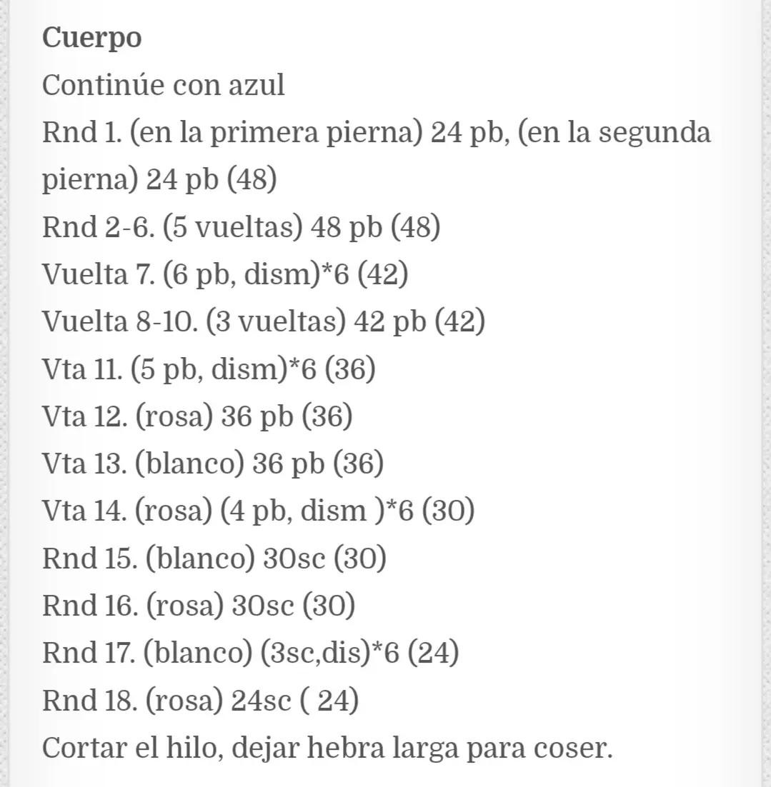 Patrón de crochet amigurumi Hello Kitty con overol azul y camiseta rosa, instrucciones paso a paso
