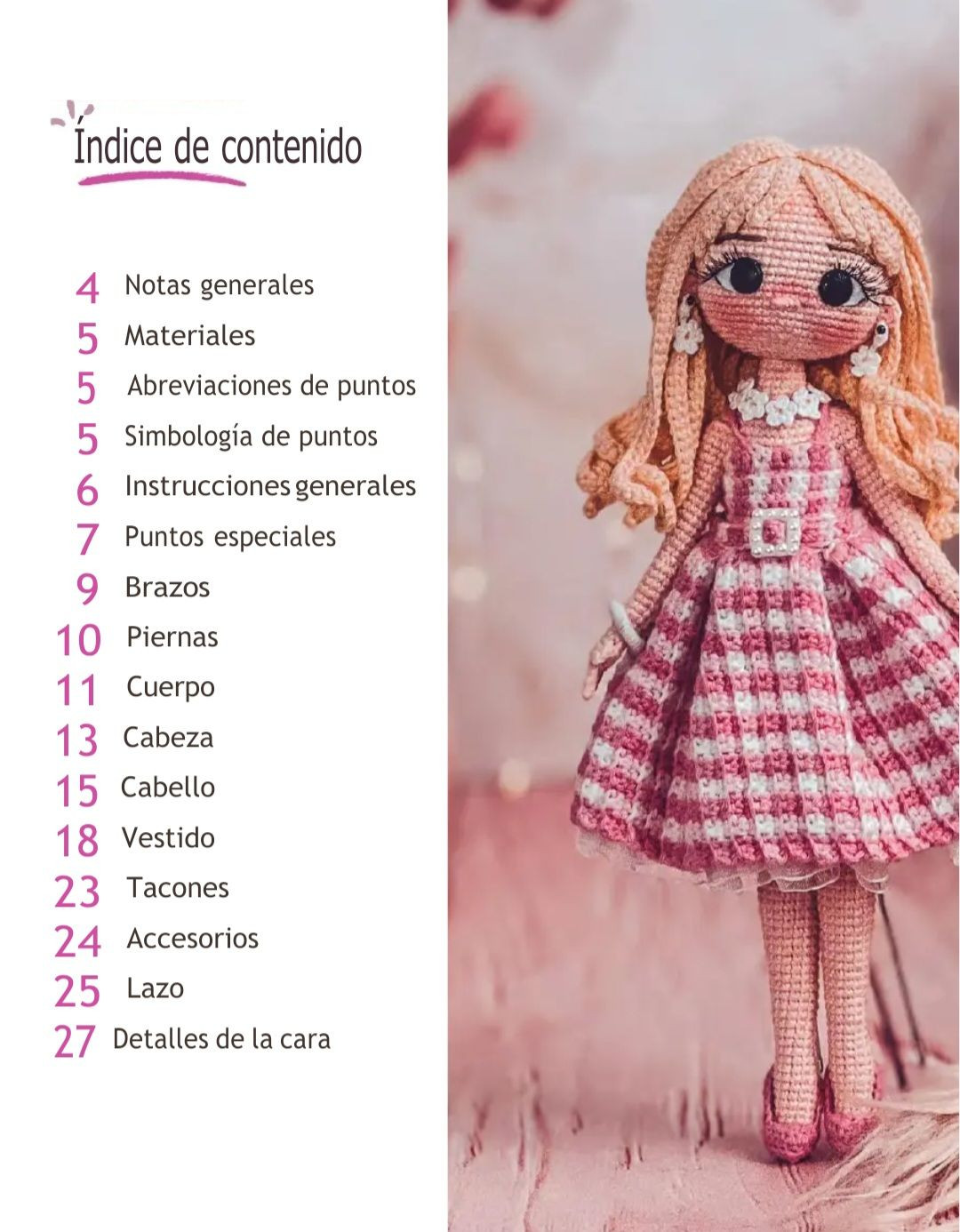 Patrón de Crochet Barbie: Muñeca Amigurumi con Vestido a Cuadros Rosa y Rubia
