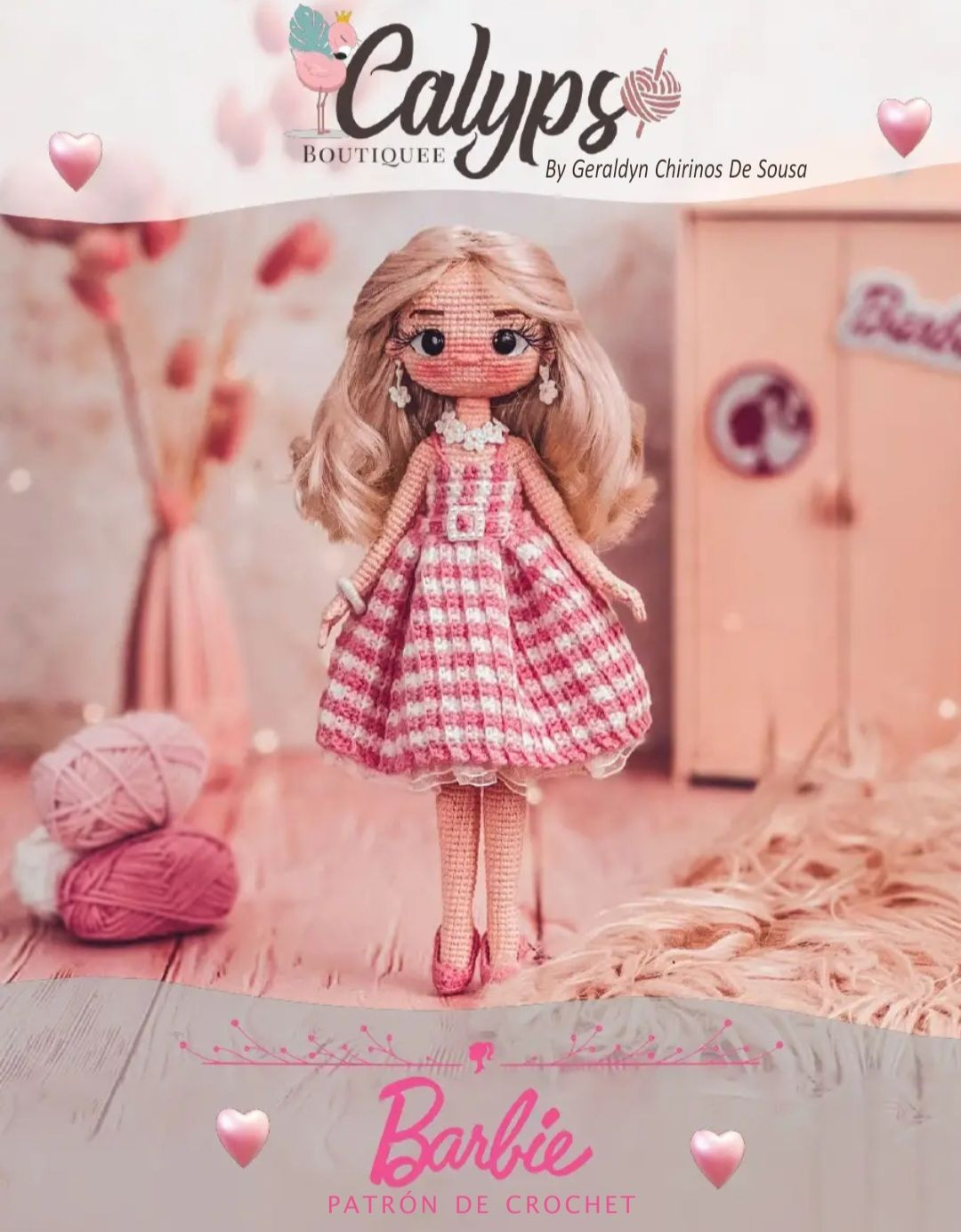 Patrón de Crochet Barbie: Muñeca Amigurumi con Vestido a Cuadros Rosa y Rubia