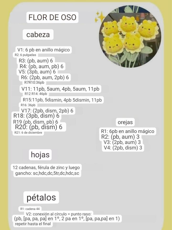 Patrón de Crochet: Flores con Cabezas de Animales (Cerdos, Osos, Dragones, Conejos)