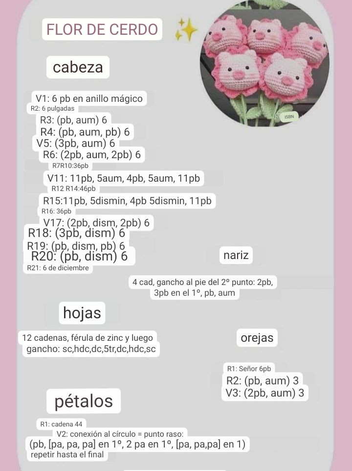 Patrón de Crochet: Flores con Cabezas de Animales (Cerdos, Osos, Dragones, Conejos)