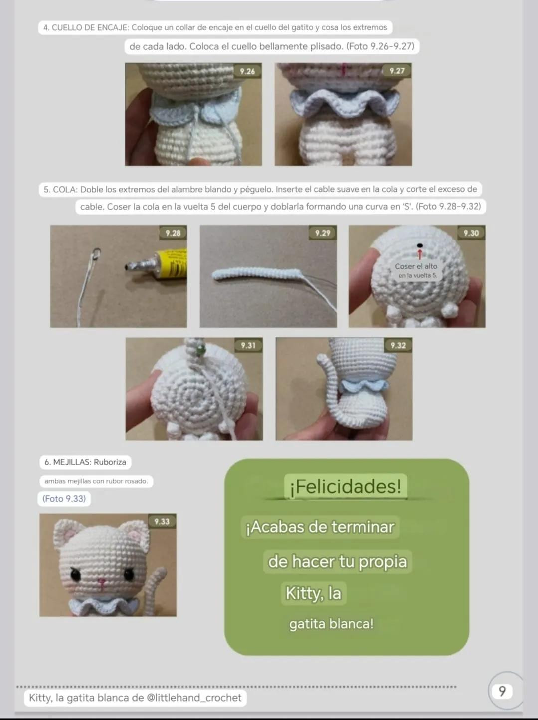 Patron de crochet Gatito blanco Kitty con collar azul