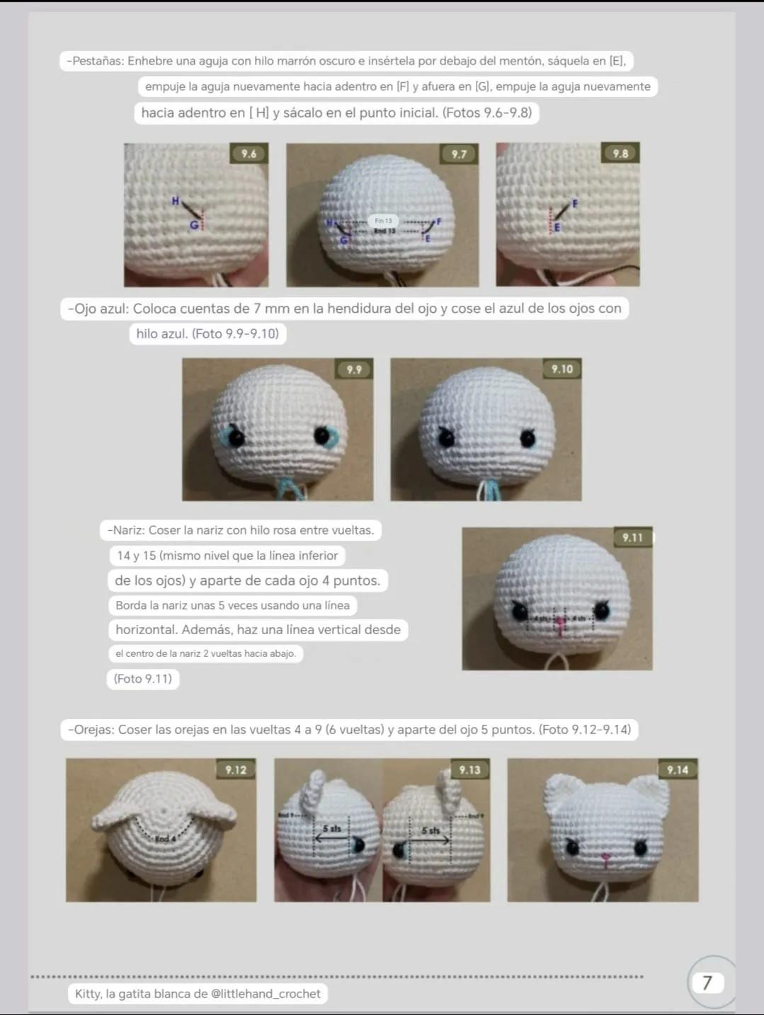 Patron de crochet Gatito blanco Kitty con collar azul