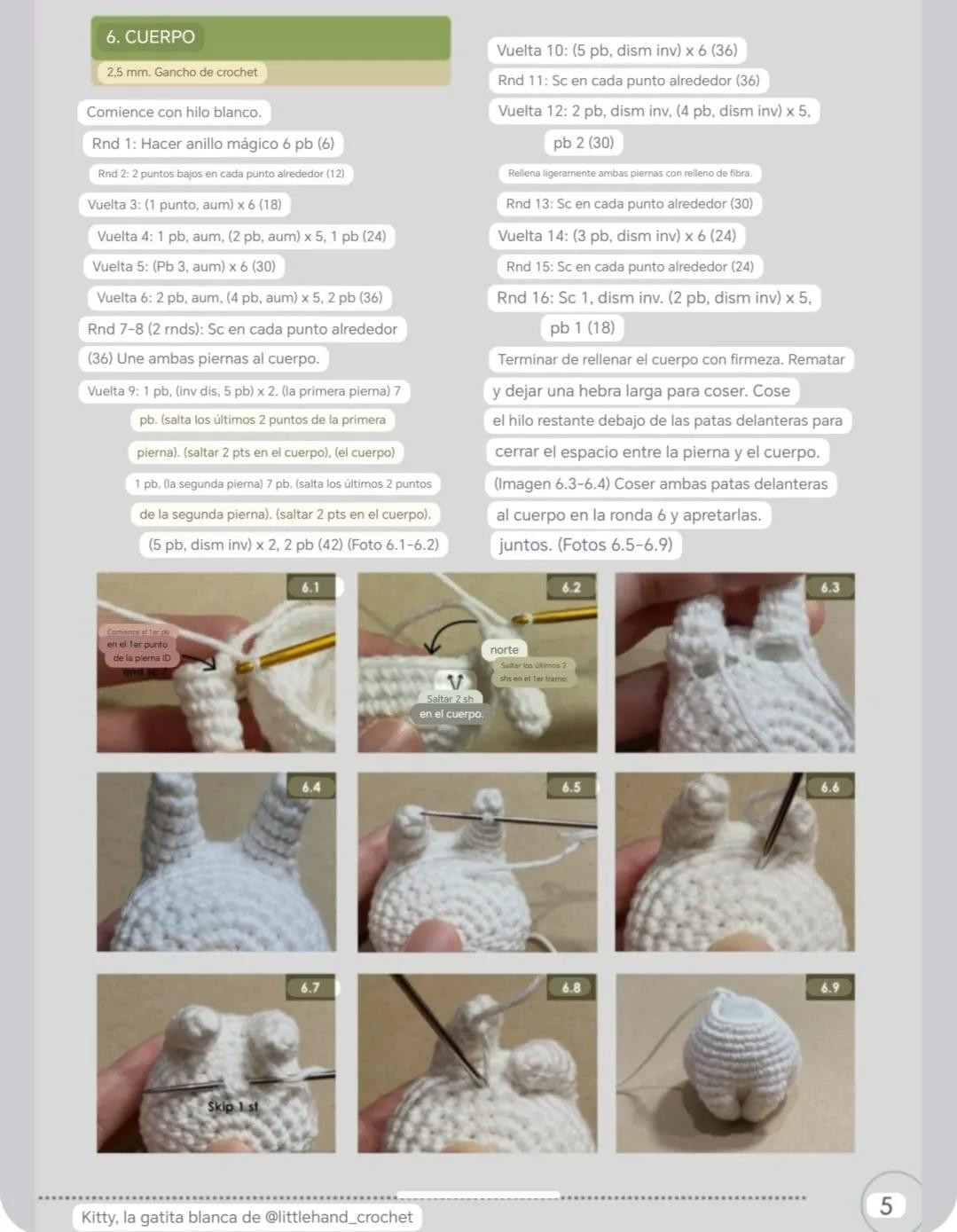 Patron de crochet Gatito blanco Kitty con collar azul