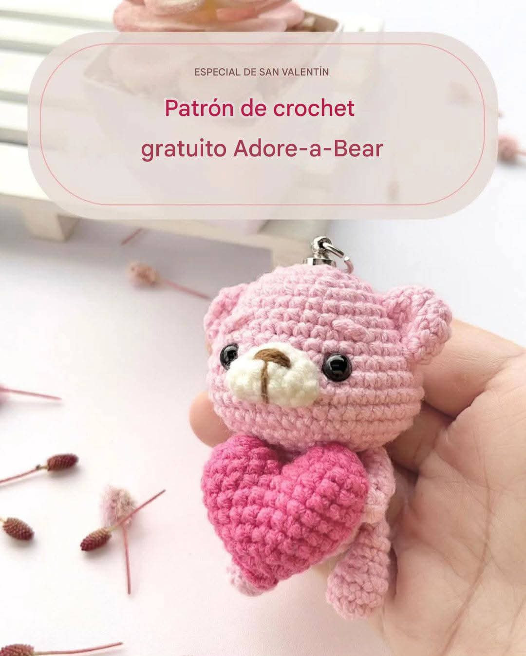 Patron de crochet gratis: Gazo rosa Adore-a-Bear con corazon