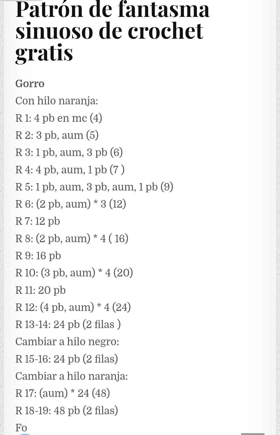 Patrón de crochet gratis para fantasma tierno con sombrero de bruja y calabazas, materiales y abreviaturas incluidas