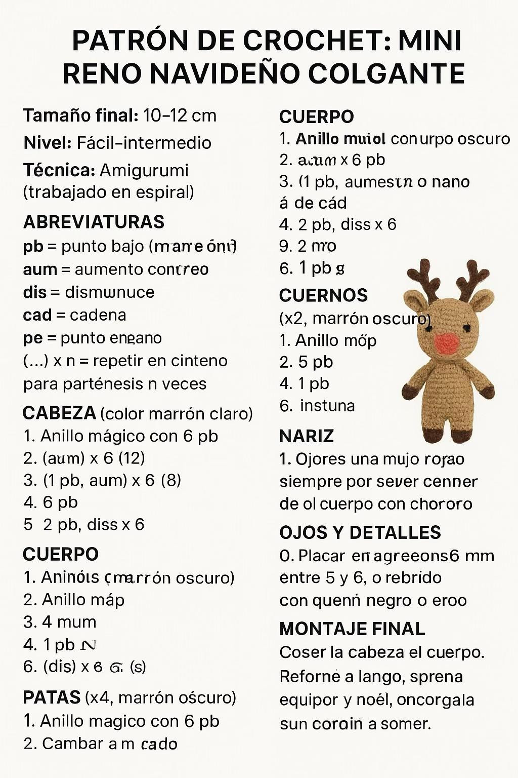 Patrón de Crochet: Mini Reno Navideño Colgante Amigurumi
